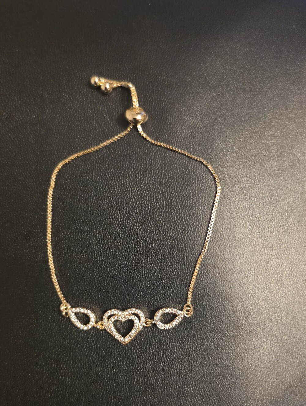 Gold Tone Heart & Teardrop Adjustable Bracelet - Women Jewelry
